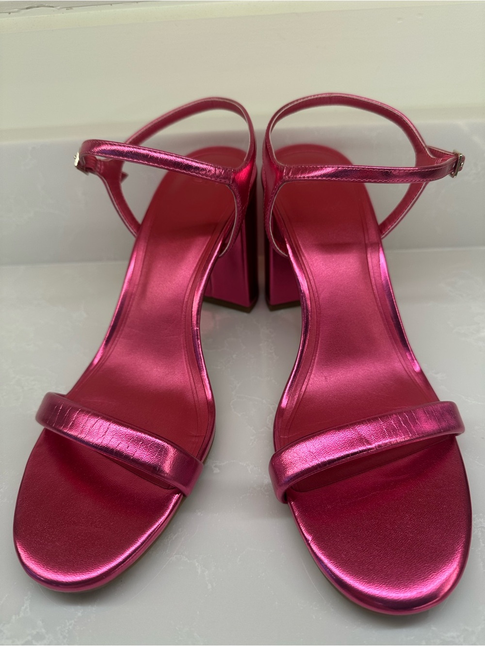 NWT || bp Metallic Hot Pink Ankle-Strap Block Heels. Size 9.5 Women’s